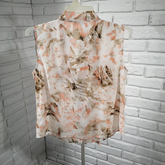 Calvin Klein Ladies Tie Neck Peach & Tan Sleeveless Blouse - Picture 2 of 7
